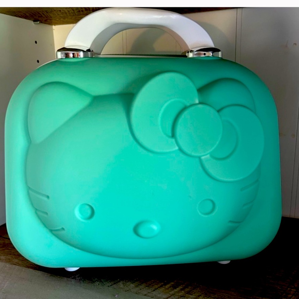Mint Hello Kitty Train Case Carry-On Cosmetic Toiletry Bag with Suitcase Strap